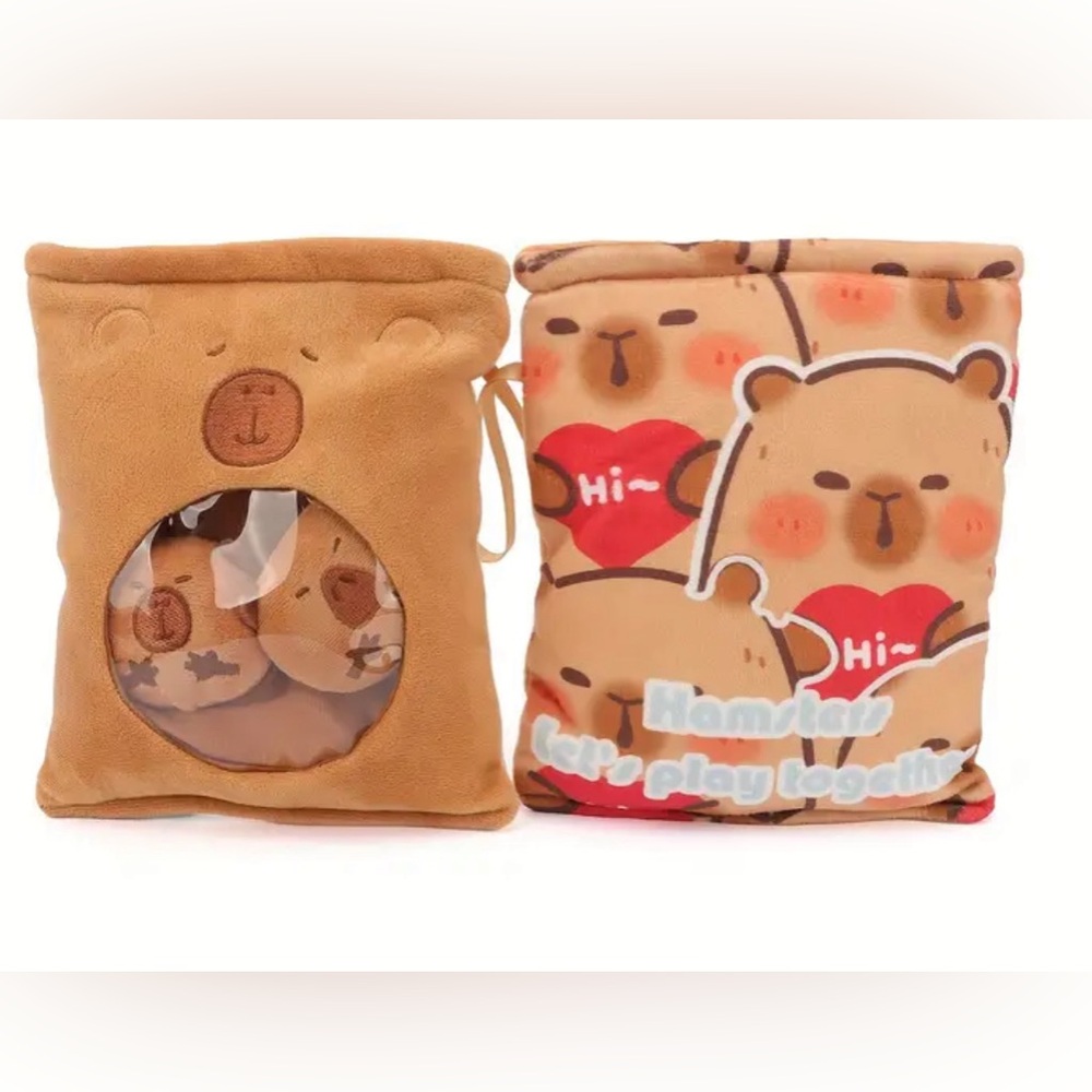 Bag of Hamsters Capybara Zippered Mini Pillow Padded Pouch and 4 Plushies